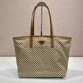 TOTE BAG 33 IN BROWN MIX CREAM TRIANGLE PATTERN EMBROIDERED FABRIC