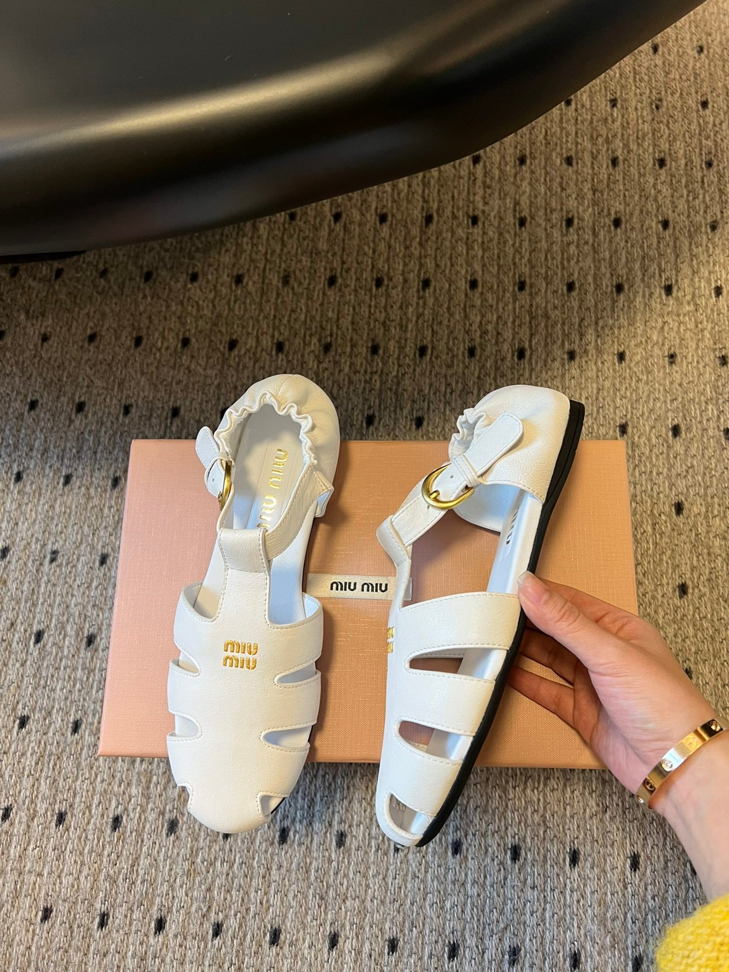 MIUMIU 26S FISHERMAN SANDALS IN WHITE RUCHES NAPPA CALFSKIN