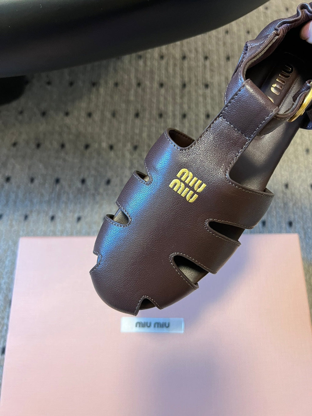 MIUMIU 26S FISHERMAN SANDALS IN DARK BROWN RUCHES NAPPA CALFSKIN