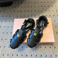 MIUMIU 26S FISHERMAN SANDALS IN BLACK RUCHES NAPPA CALFSKIN