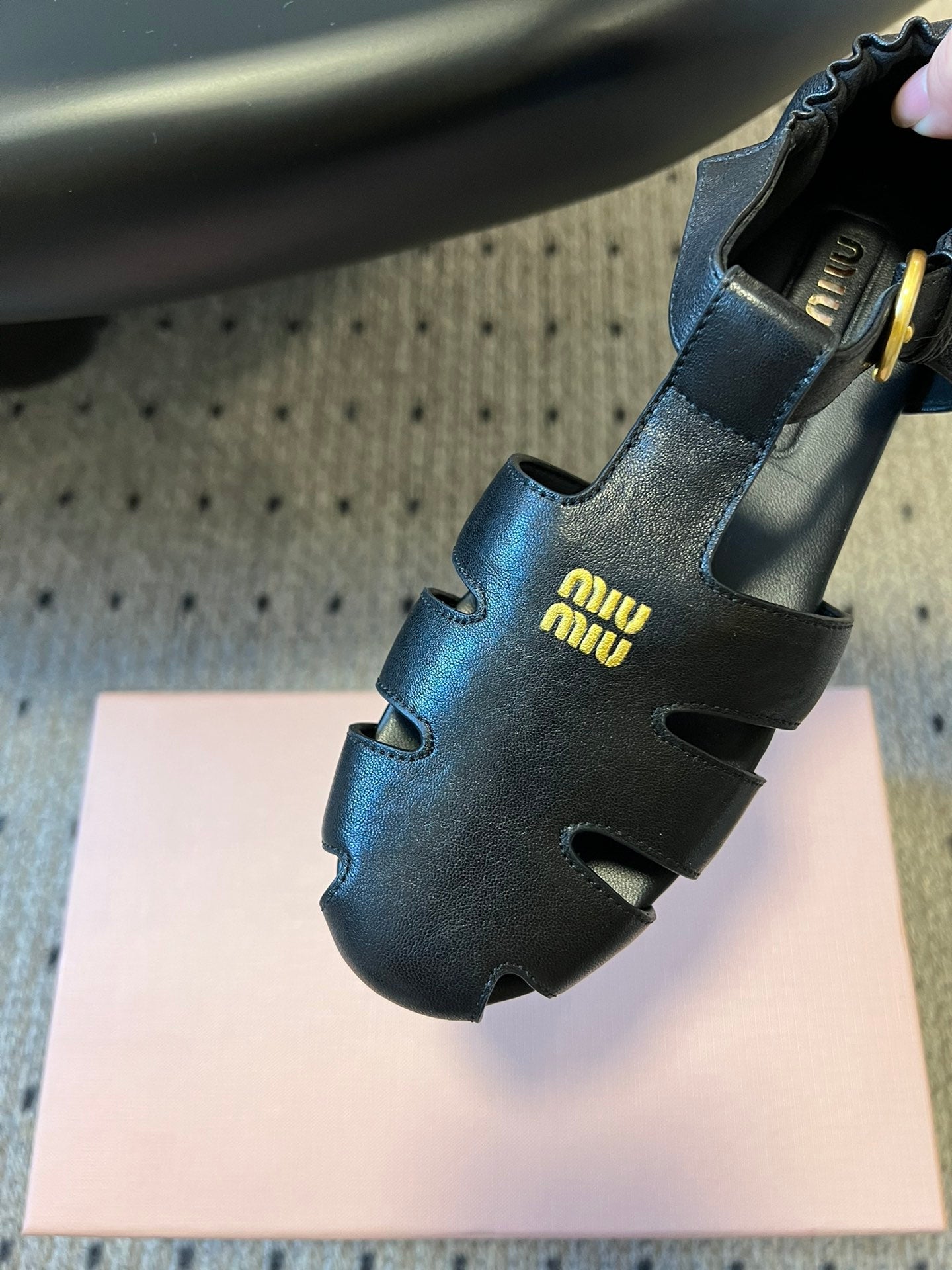 MIUMIU 26S FISHERMAN SANDALS IN BLACK RUCHES NAPPA CALFSKIN