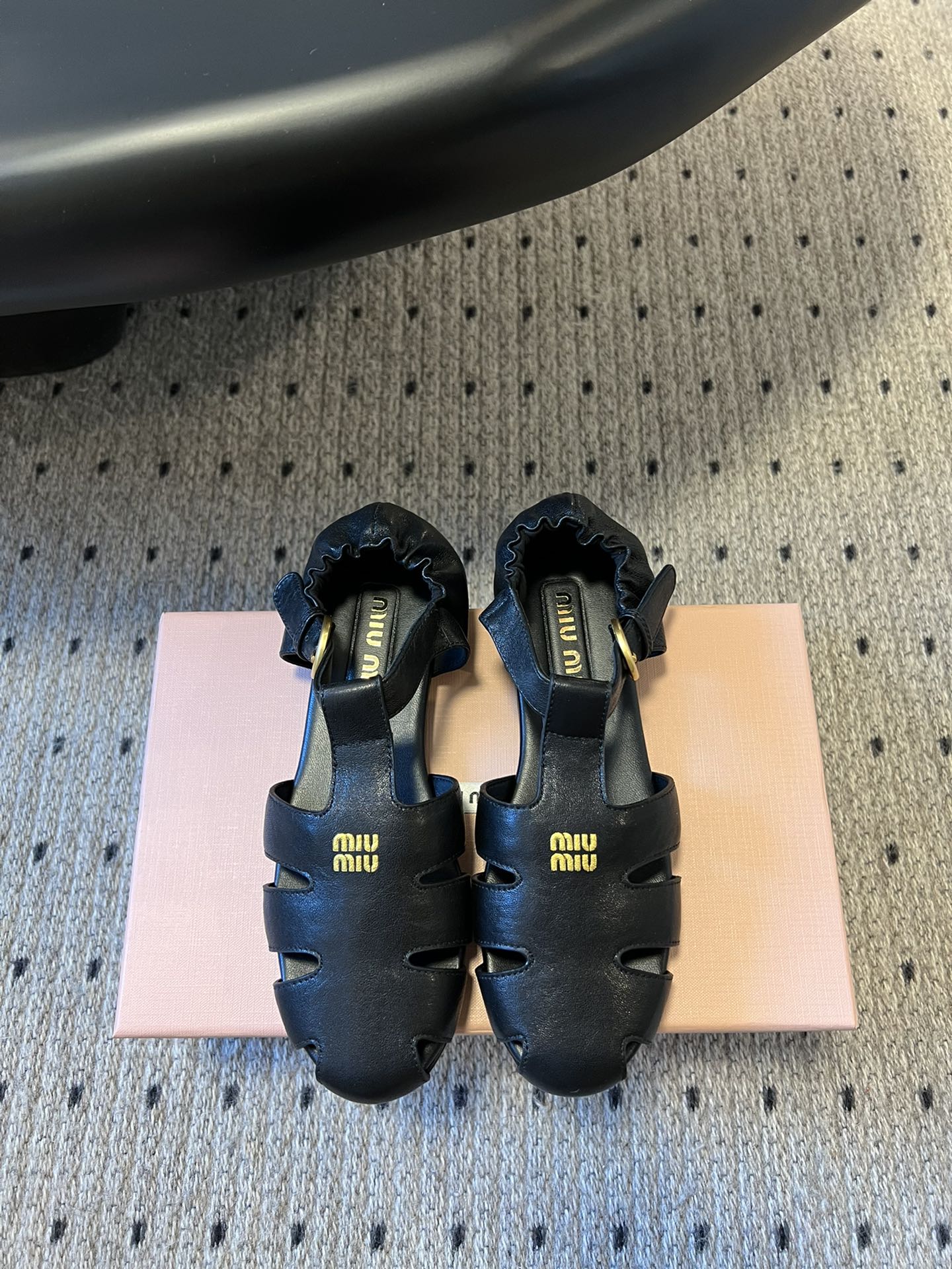 MIUMIU 26S FISHERMAN SANDALS IN BLACK RUCHES NAPPA CALFSKIN