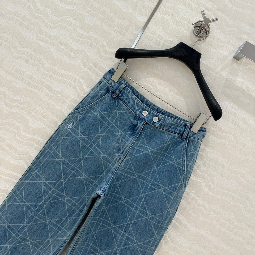 DIOR RETRO WASHED PLAID STRAIGHT-LEG JEANS