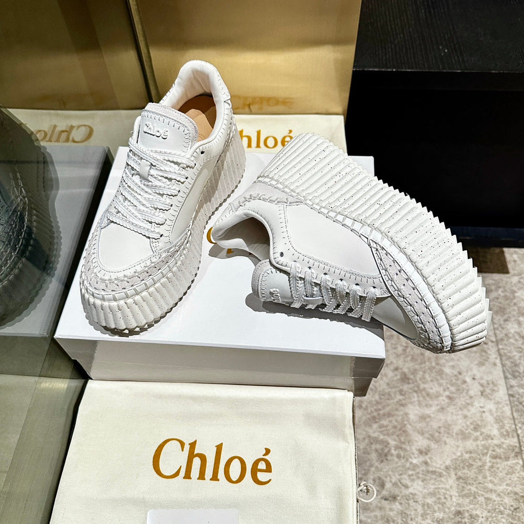 HAND-STITCHED DETAIL SNEAKERS IN WHITE CALFSKIN AND SUEDE