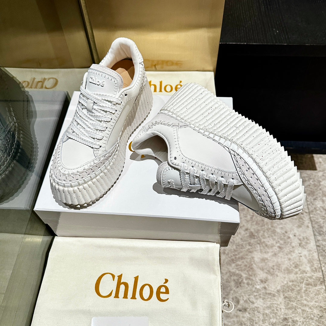 HAND-STITCHED DETAIL SNEAKERS IN WHITE CALFSKIN AND SUEDE