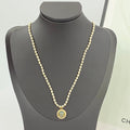 CD 26S CD LOGO PEARL BEADED MEDALLION PENDANT NECKLACE IN GOLD METAL