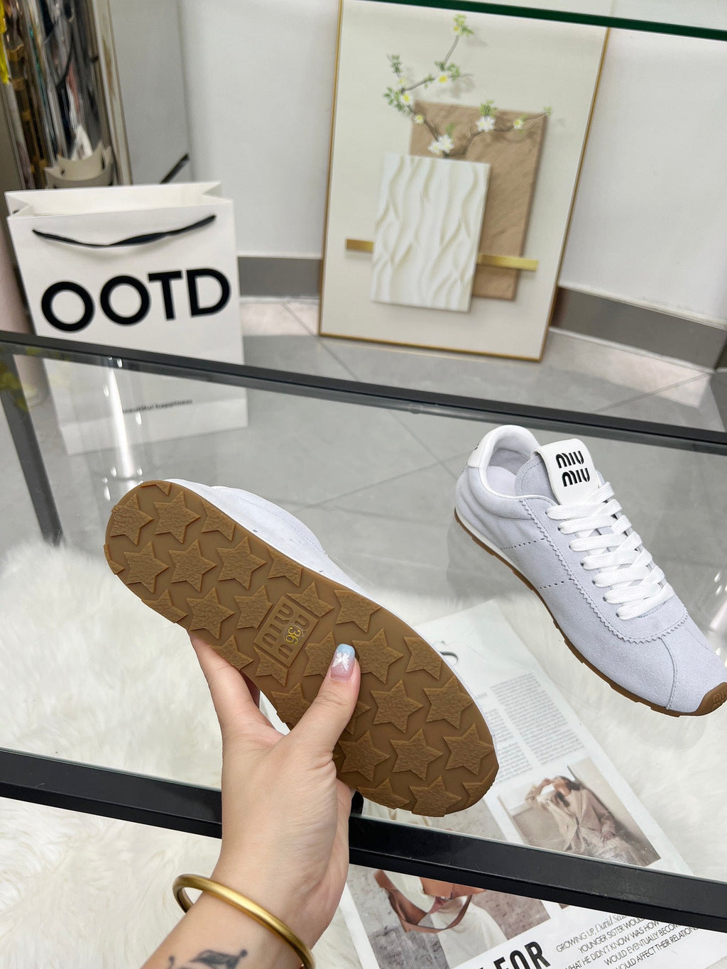 MIUMIU 26S SNEAKERS IN BLUE GRAY SUEDE