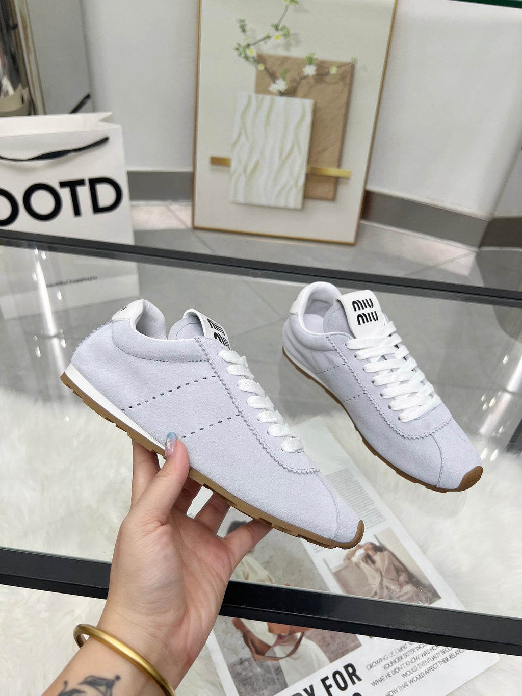 MIUMIU 26S SNEAKERS IN BLUE GRAY SUEDE