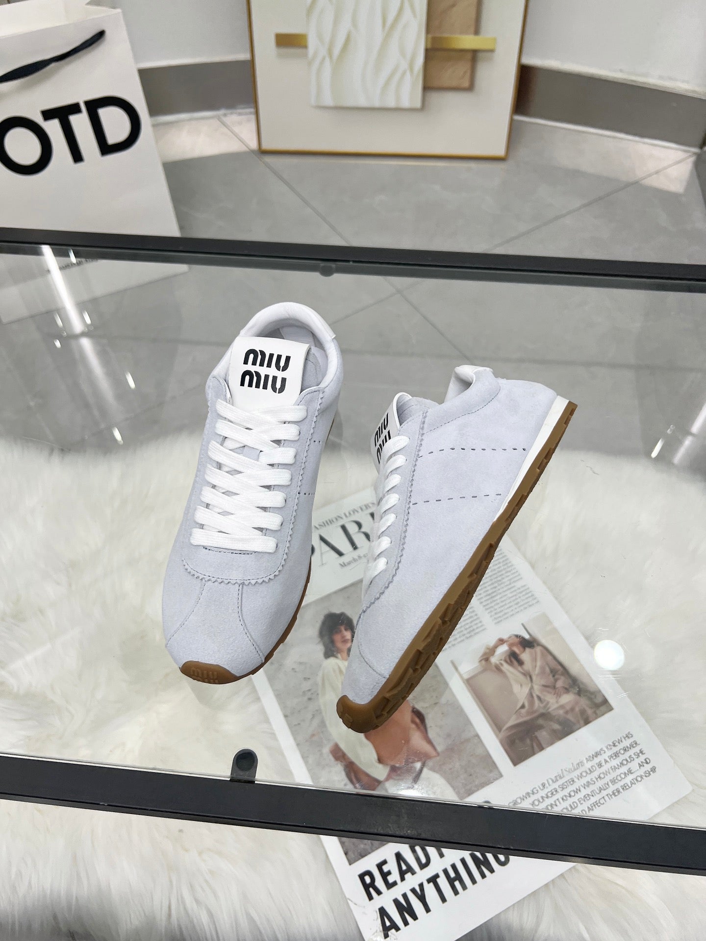 MIUMIU 26S SNEAKERS IN BLUE GRAY SUEDE