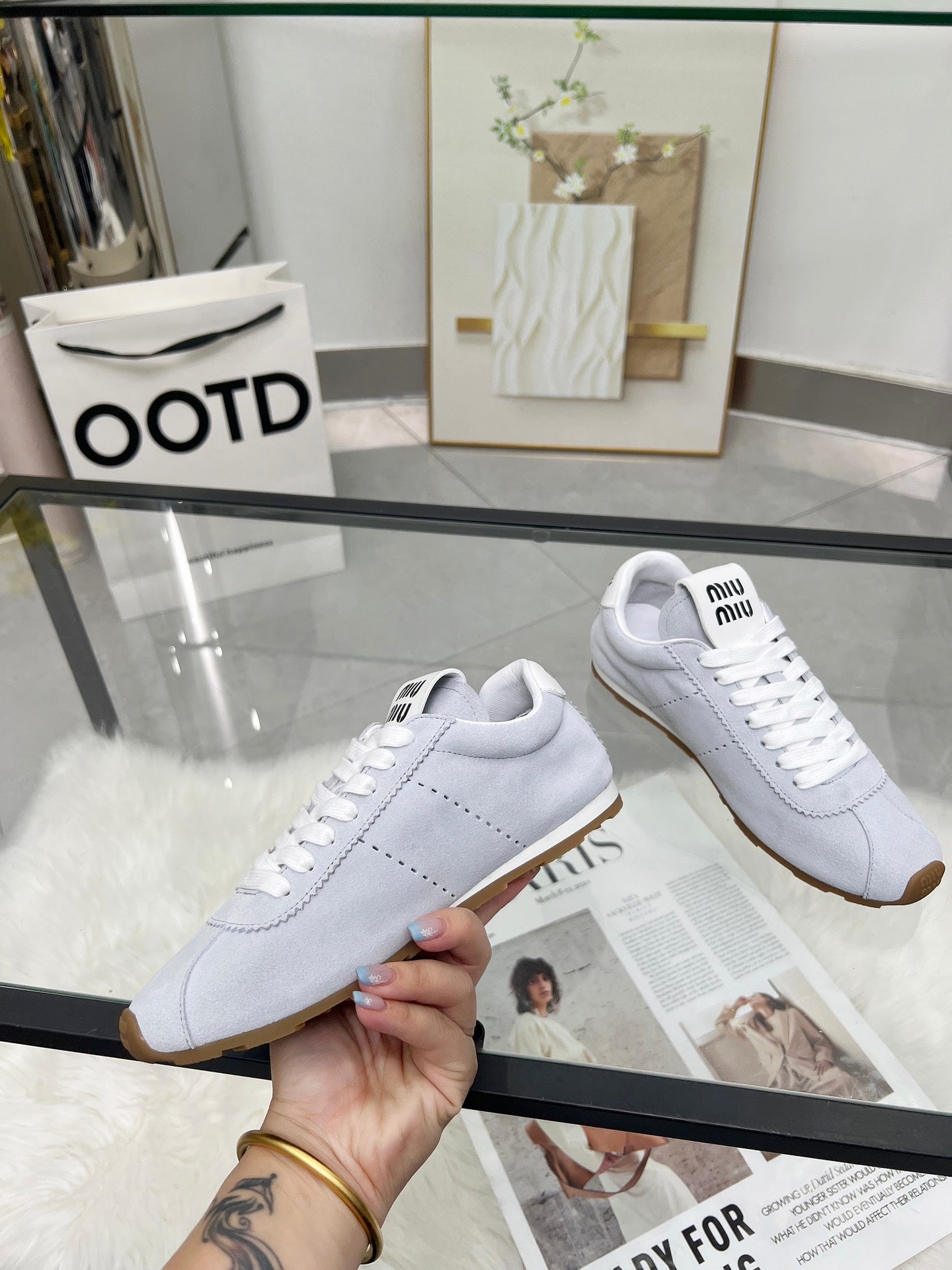 MIUMIU 26S SNEAKERS IN BLUE GRAY SUEDE