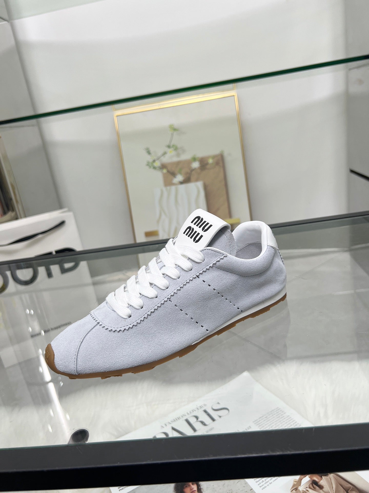MIUMIU 26S SNEAKERS IN BLUE GRAY SUEDE