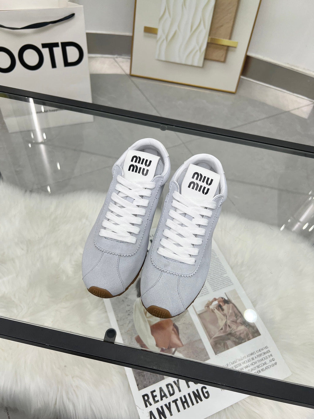 MIUMIU 26S SNEAKERS IN BLUE GRAY SUEDE