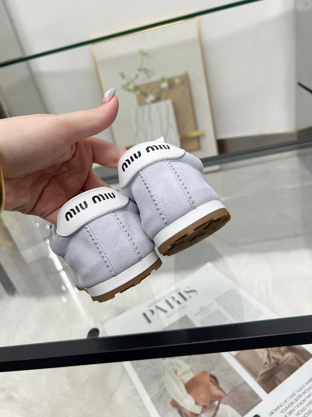 MIUMIU 26S SNEAKERS IN BLUE GRAY SUEDE