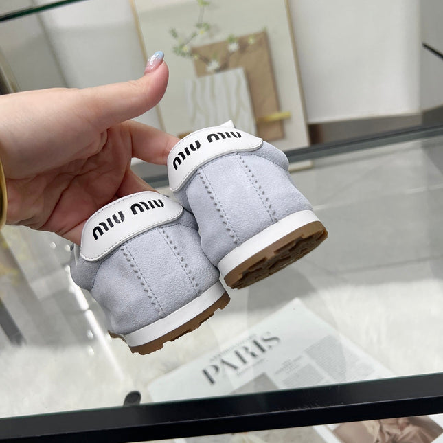 MIUMIU 26S SNEAKERS IN BLUE GRAY SUEDE