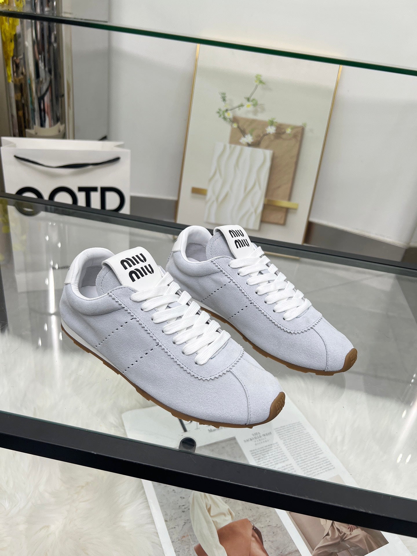 MIUMIU 26S SNEAKERS IN BLUE GRAY SUEDE