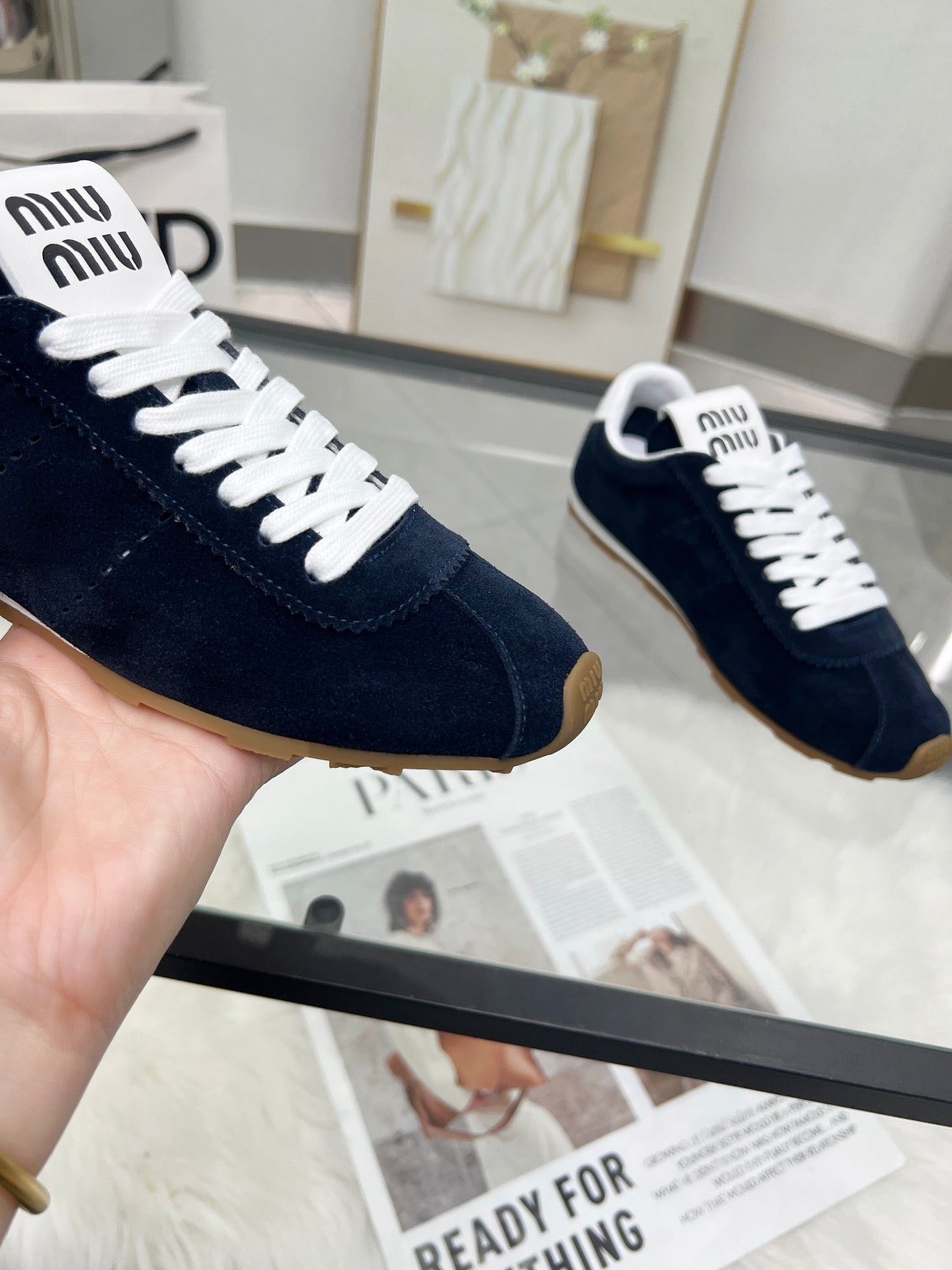 MIUMIU 26S SNEAKERS IN BLUE BLACK SUEDE