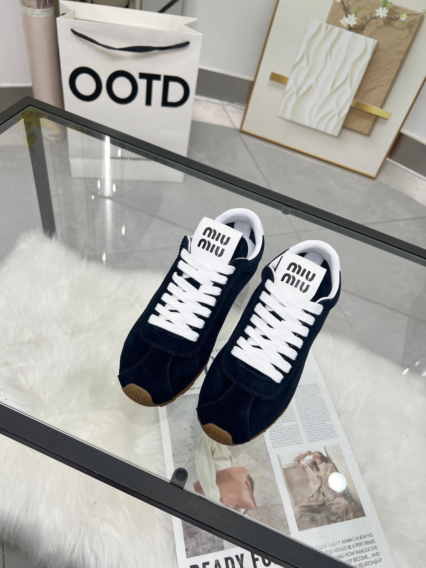 MIUMIU 26S SNEAKERS IN BLUE BLACK SUEDE