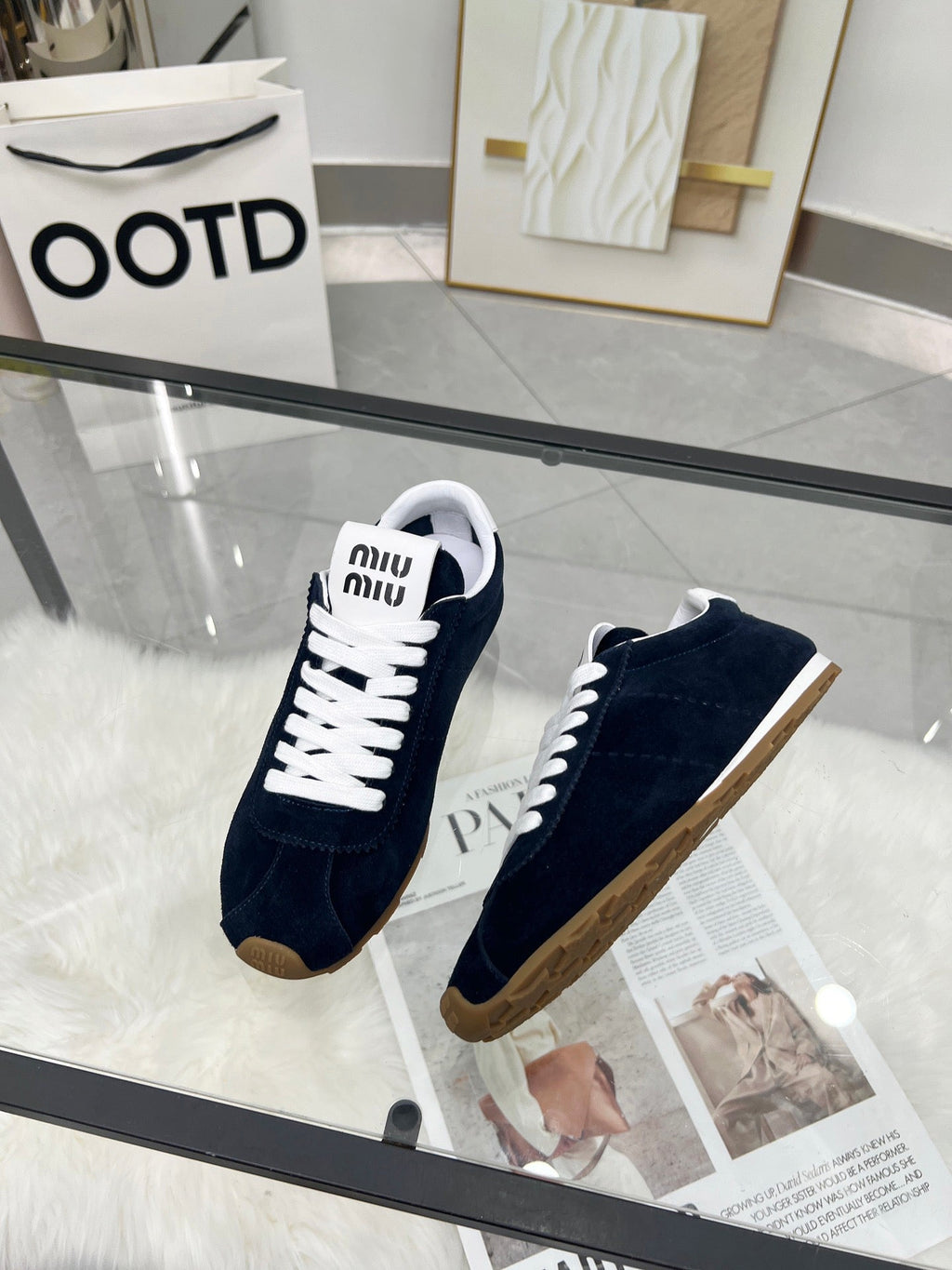 MIUMIU 26S SNEAKERS IN BLUE BLACK SUEDE