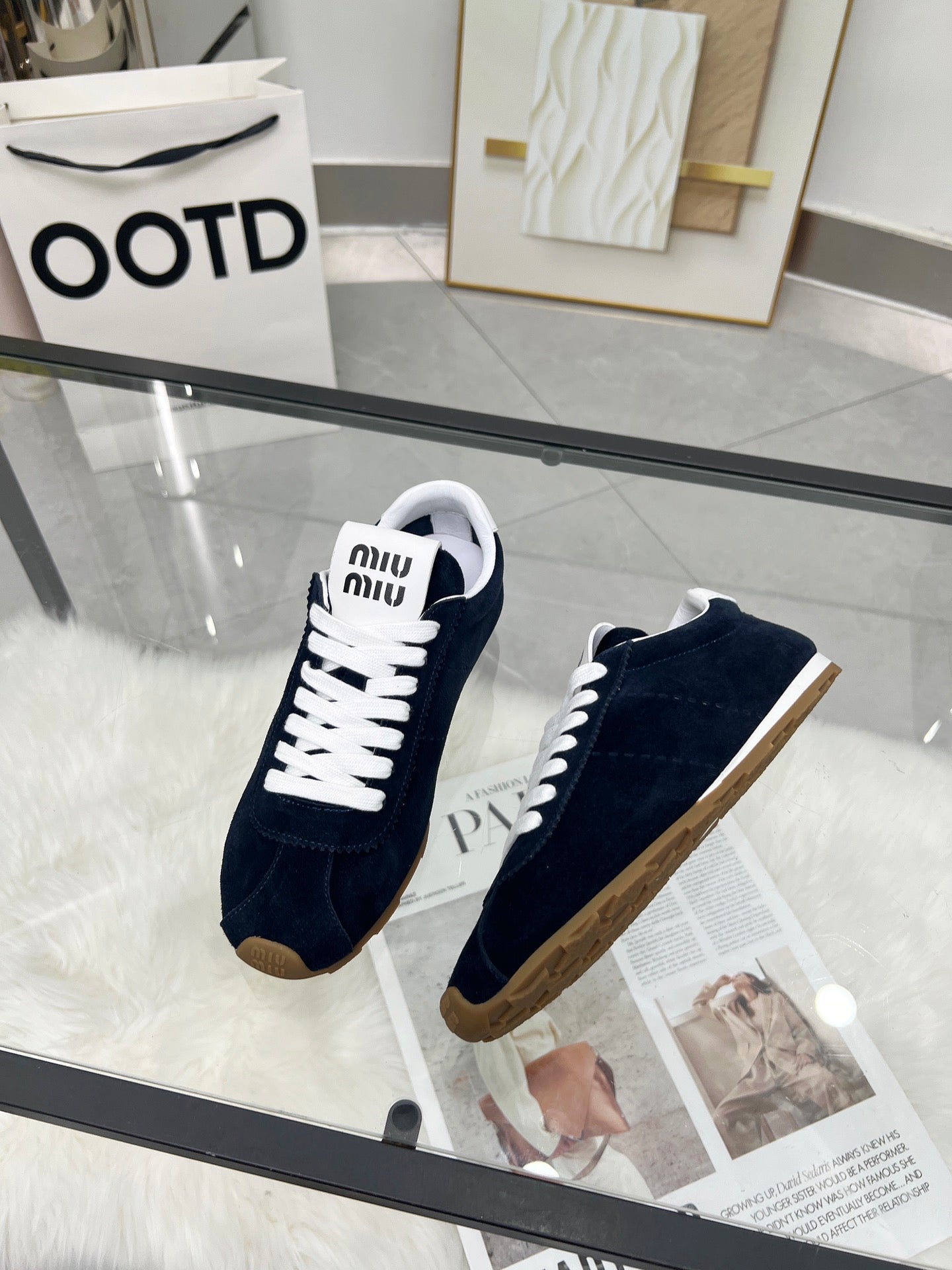 MIUMIU 26S SNEAKERS IN BLUE BLACK SUEDE