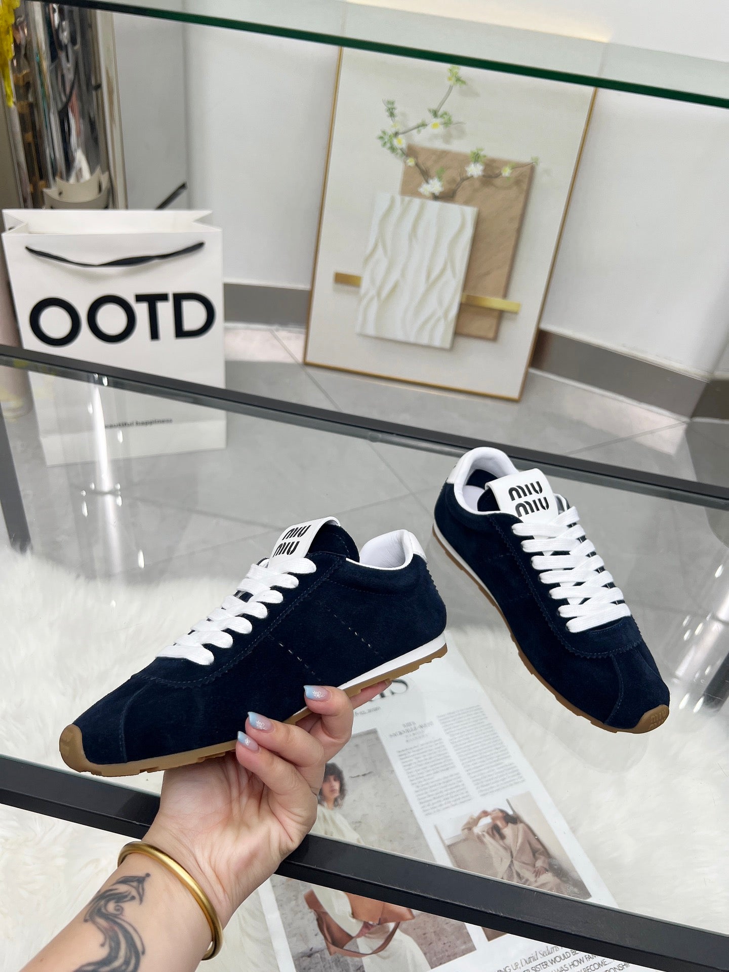 MIUMIU 26S SNEAKERS IN BLUE BLACK SUEDE