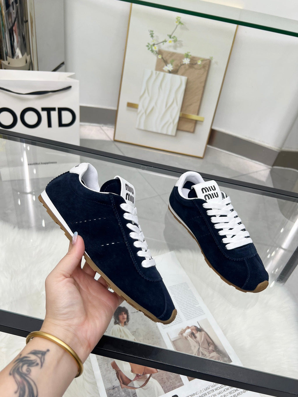 MIUMIU 26S SNEAKERS IN BLUE BLACK SUEDE