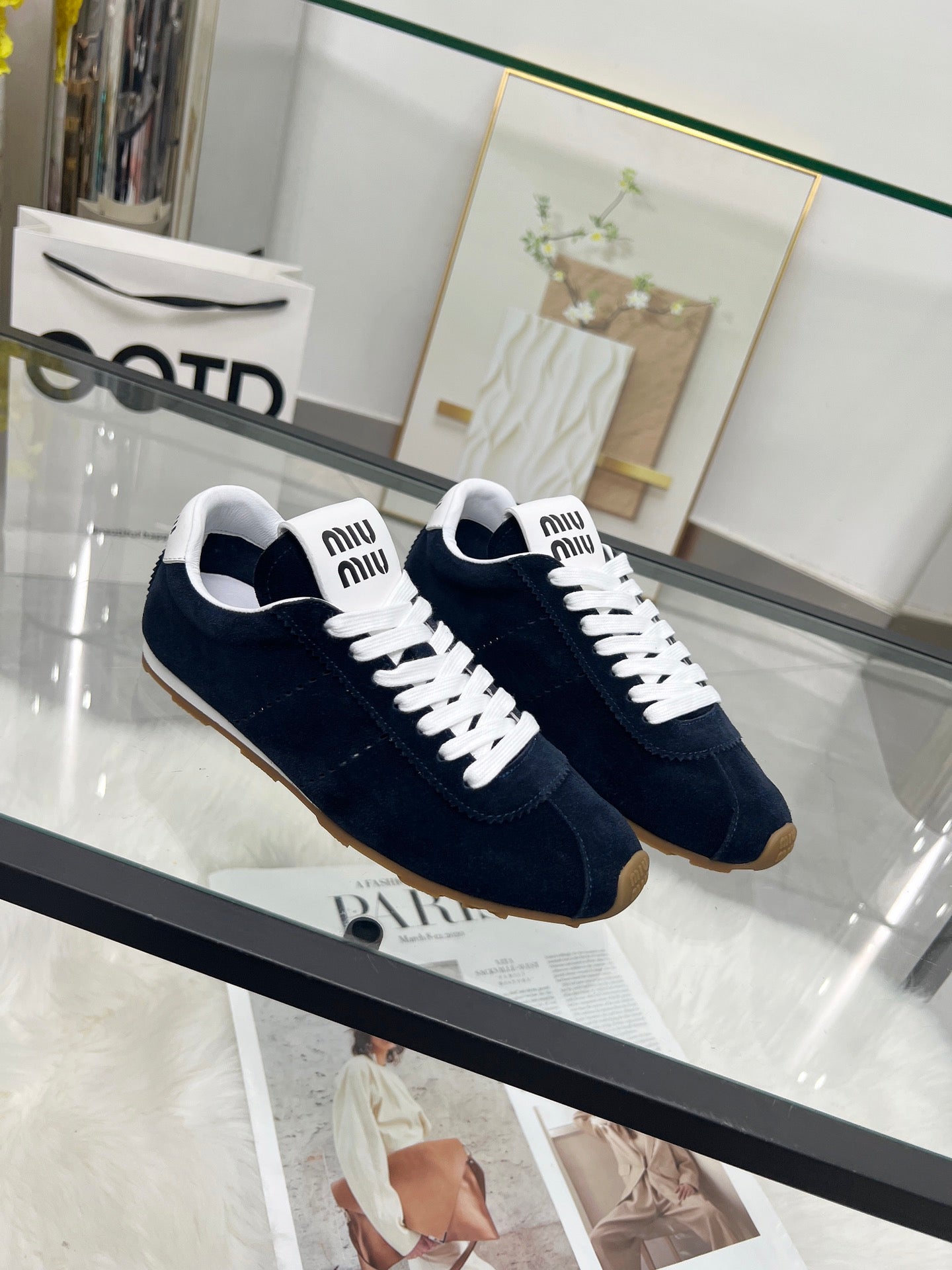 MIUMIU 26S SNEAKERS IN BLUE BLACK SUEDE