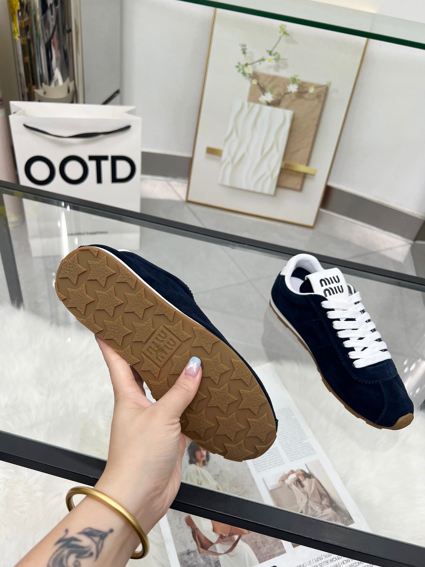 MIUMIU 26S SNEAKERS IN BLUE BLACK SUEDE