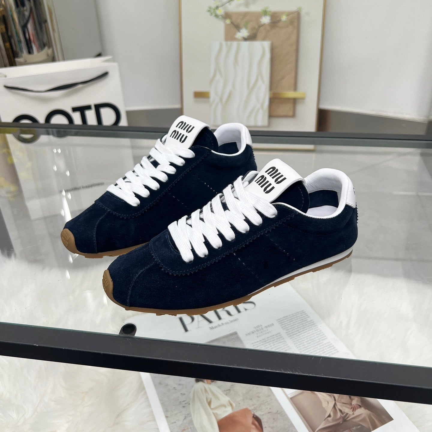 MIUMIU 26S SNEAKERS IN BLUE BLACK SUEDE