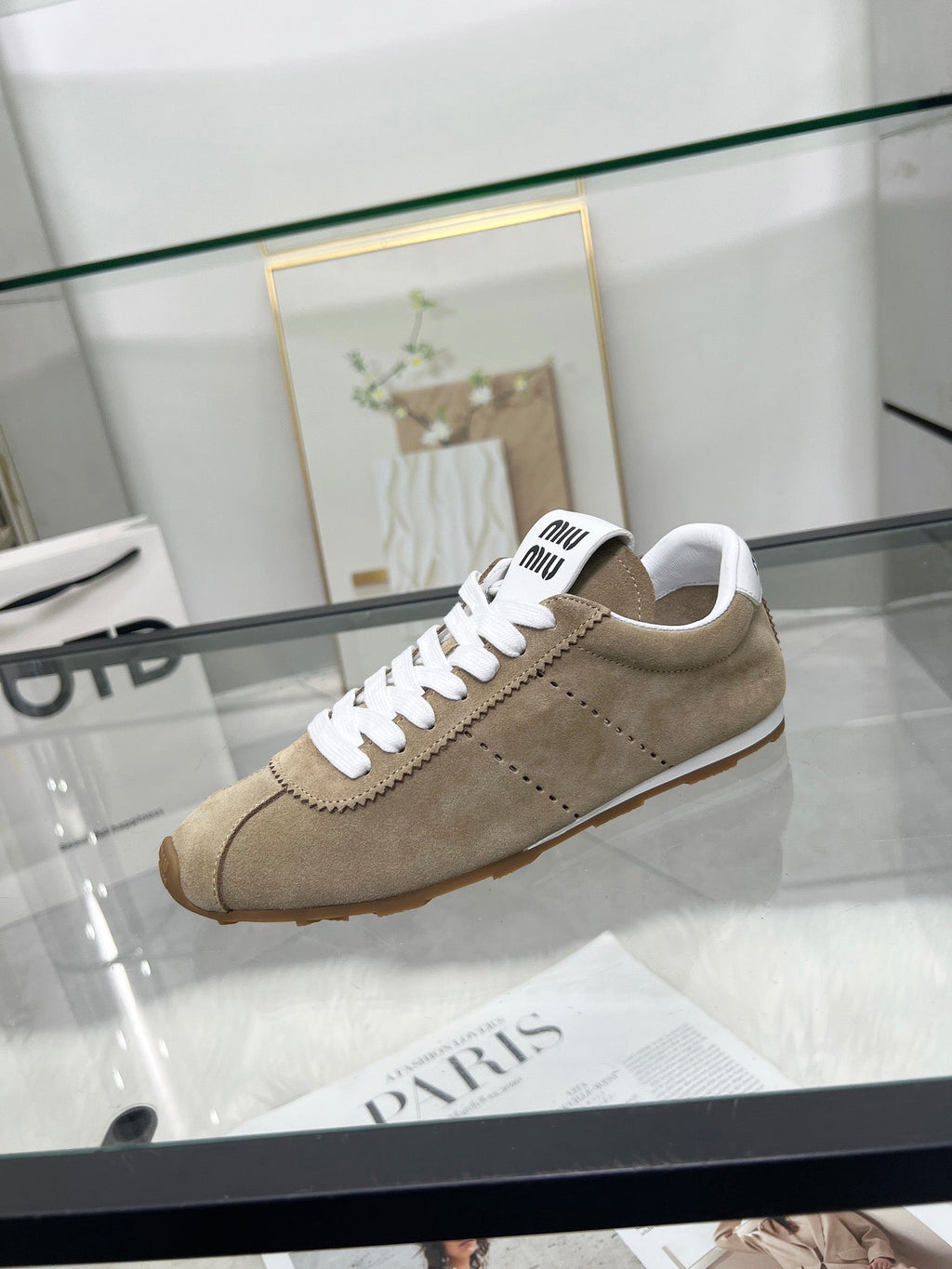 MIUMIU 26S SNEAKERS IN LIGHT BROWN SUEDE