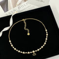 CD 26S CD LOGO PEARL & CRYSTAL BEADED CHAIN NECKLACE IN GOLD METAL 633243