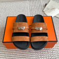 HM 26S KELLY BUCKLE DOUBLE STRAP SANDALS IN BROWN SUEDE SILVER HARDWARE