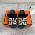 HM 26S CHYPRE SANDALS IN WHITE MIX BLACK SUEDE WITH EMBROIDERED PATTERN STRAP