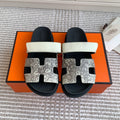 HM 26S CHYPRE SANDALS IN IVORY WHITE CALFSKIN WITH PRINTED CALFSKIN STRAP