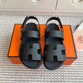 HM 26S CHYPRE SANDAL WITH BACK STRAP IN BLACK CALFSKIN