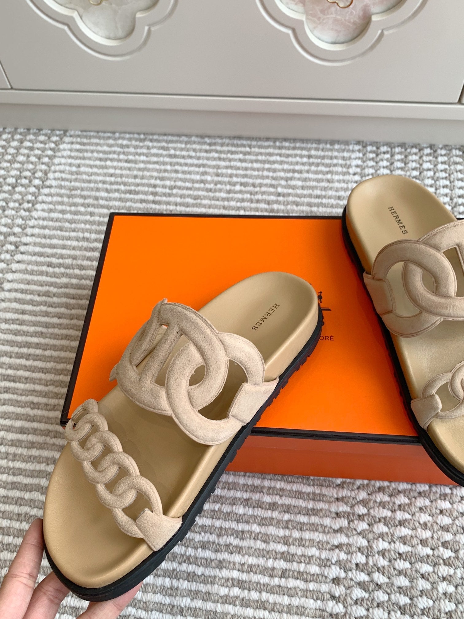 HM 26S EXTRA SANDAL IN BEIGE CALFSKIN AND SUEDE