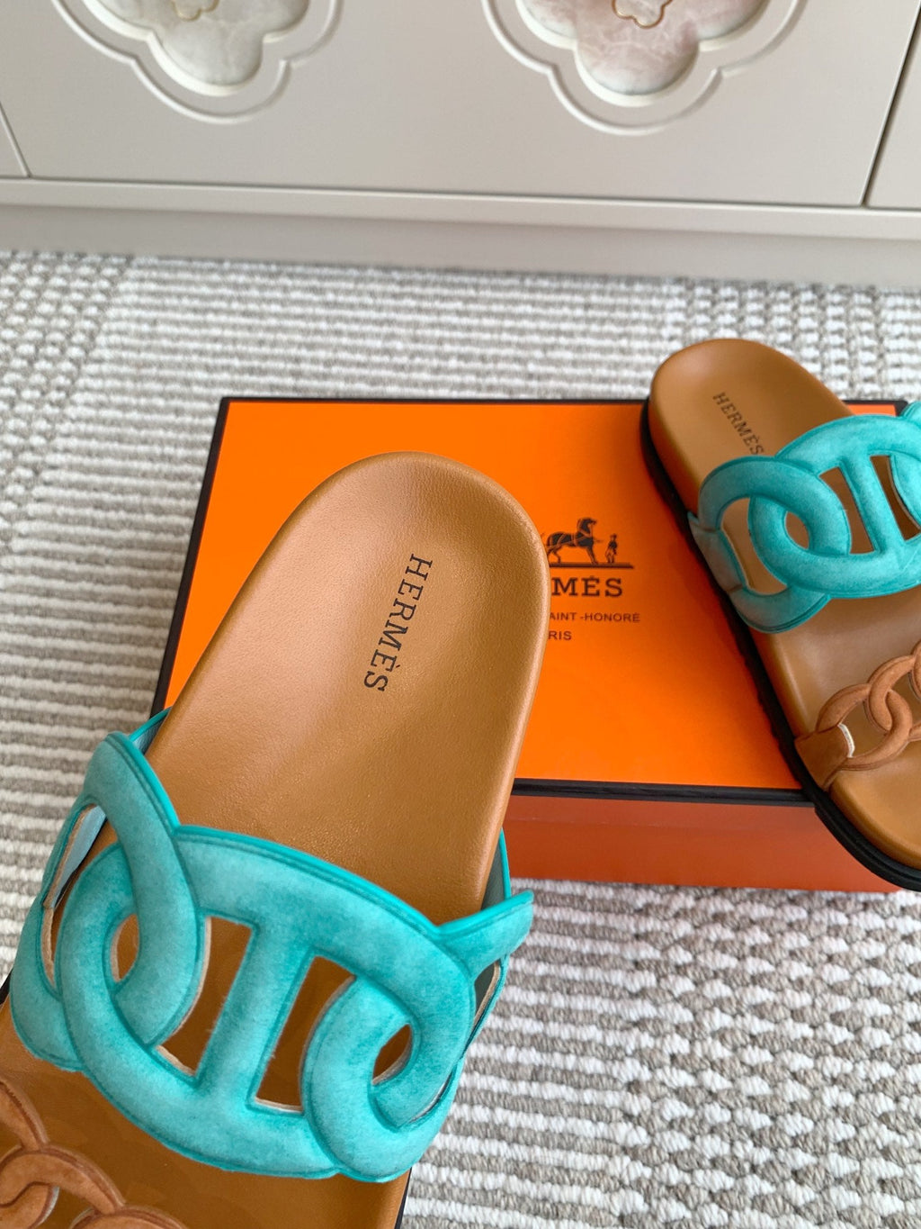 HM 26S EXTRA SANDAL IN AQUA BLUE MIX CARAMEL BROWN CALFSKIN AND SUEDE