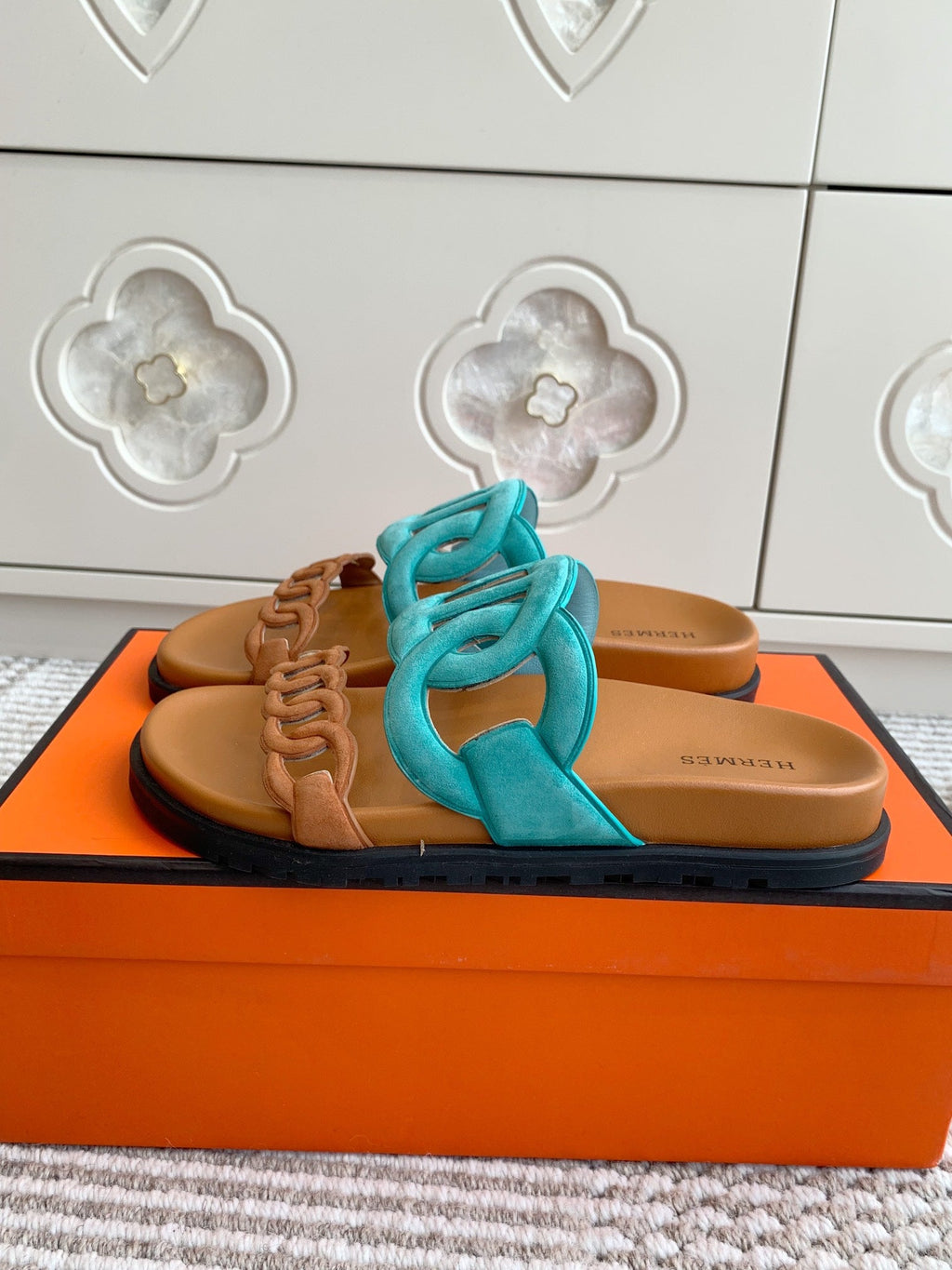 HM 26S EXTRA SANDAL IN AQUA BLUE MIX CARAMEL BROWN CALFSKIN AND SUEDE