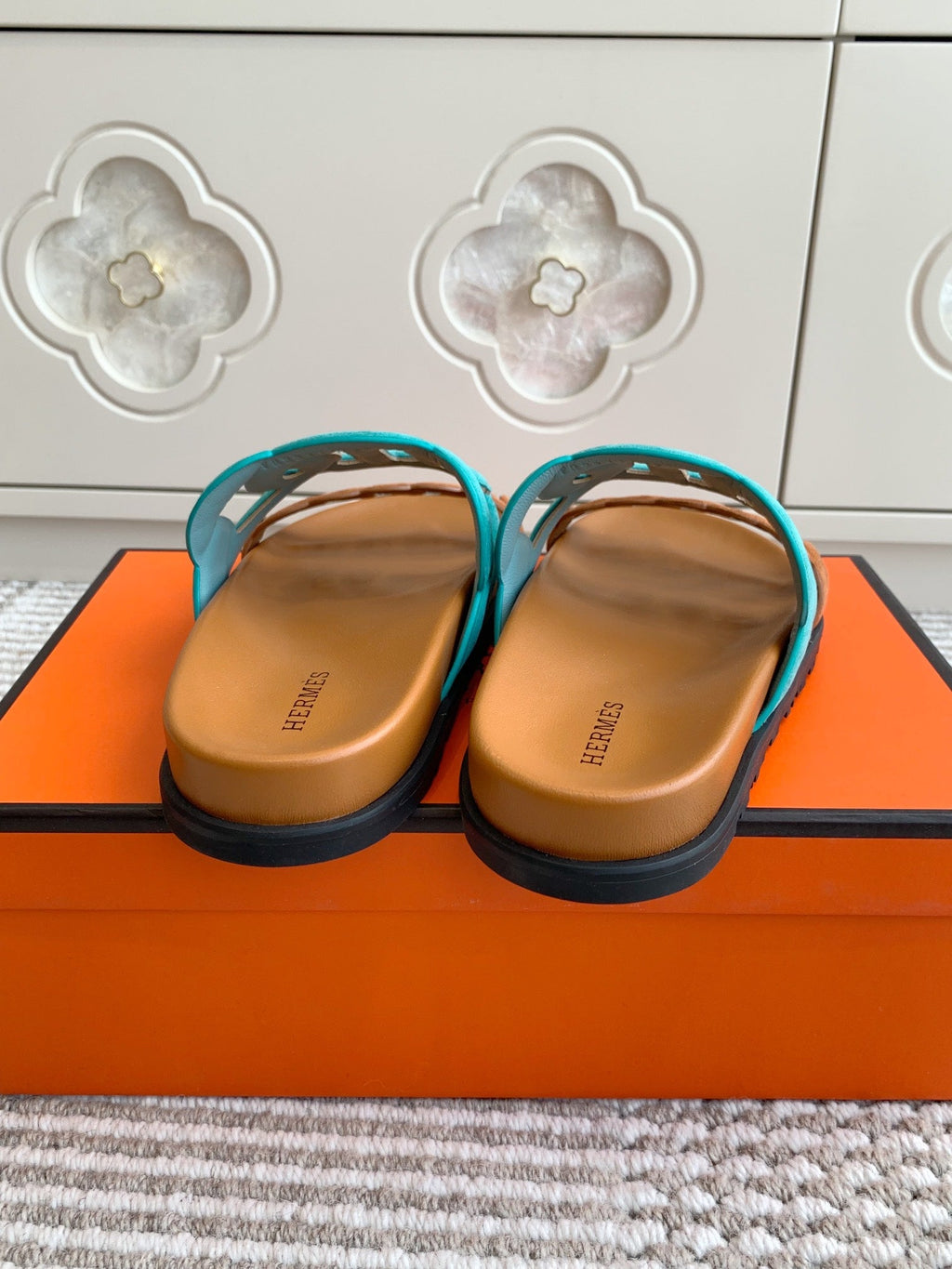 HM 26S EXTRA SANDAL IN AQUA BLUE MIX CARAMEL BROWN CALFSKIN AND SUEDE
