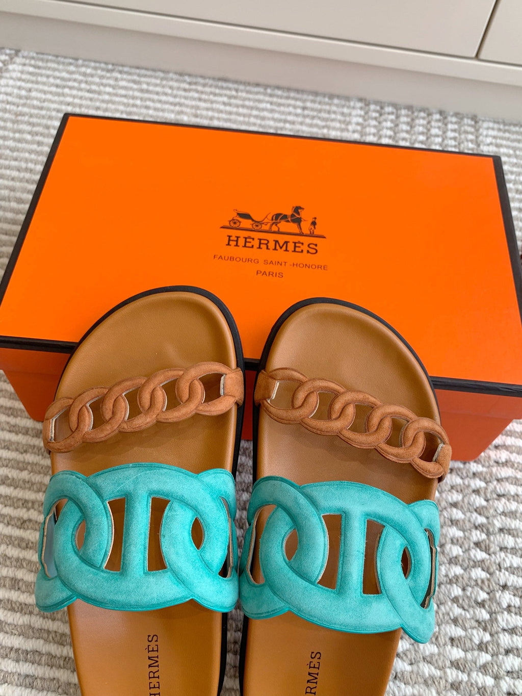 HM 26S EXTRA SANDAL IN AQUA BLUE MIX CARAMEL BROWN CALFSKIN AND SUEDE