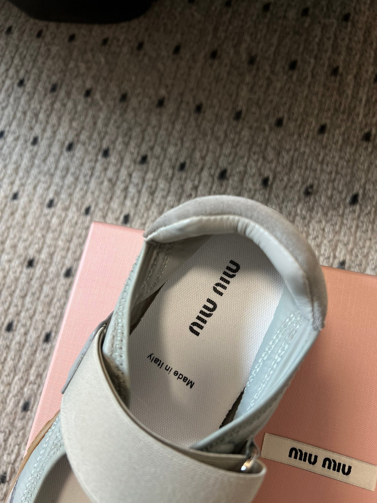 MIUMIU 26S BALLERINAS SHOES IN SAGE GREEN TYRE TECHNICAL FABRIC GREY SUEDE