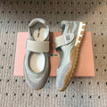 MIUMIU 26S BALLERINAS SHOES IN SAGE GREEN TYRE TECHNICAL FABRIC GREY SUEDE