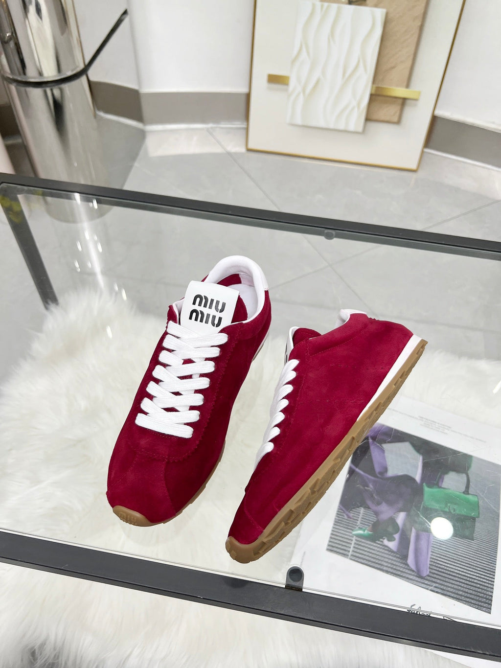 MIUMIU 26S SNEAKERS IN WINE RED SUEDE