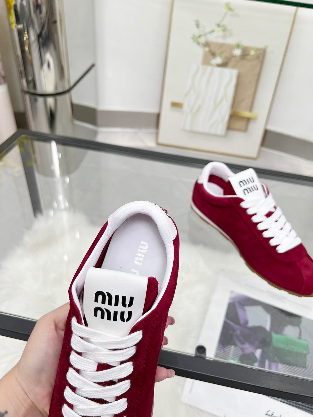 MIUMIU 26S SNEAKERS IN WINE RED SUEDE