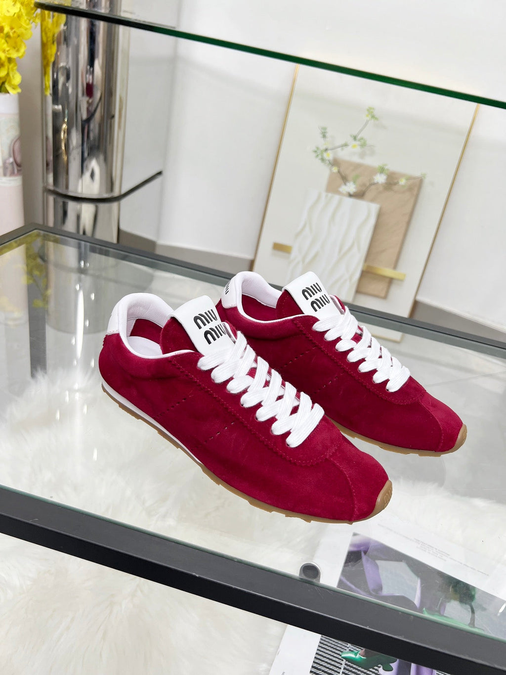 MIUMIU 26S SNEAKERS IN WINE RED SUEDE