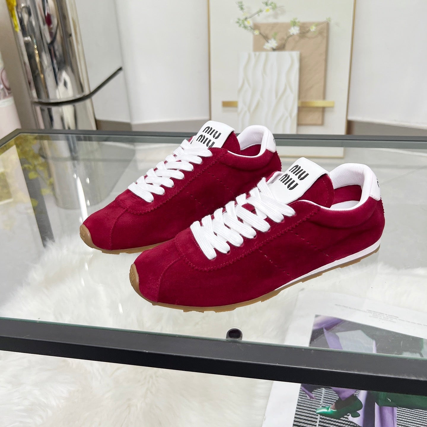 MIUMIU 26S SNEAKERS IN WINE RED SUEDE