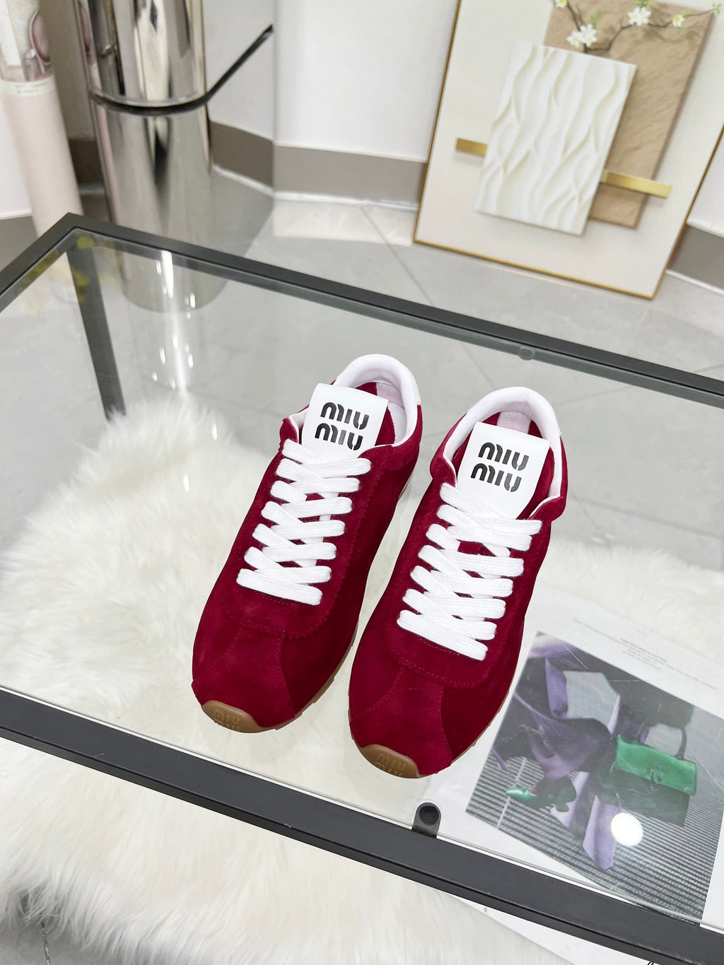 MIUMIU 26S SNEAKERS IN WINE RED SUEDE