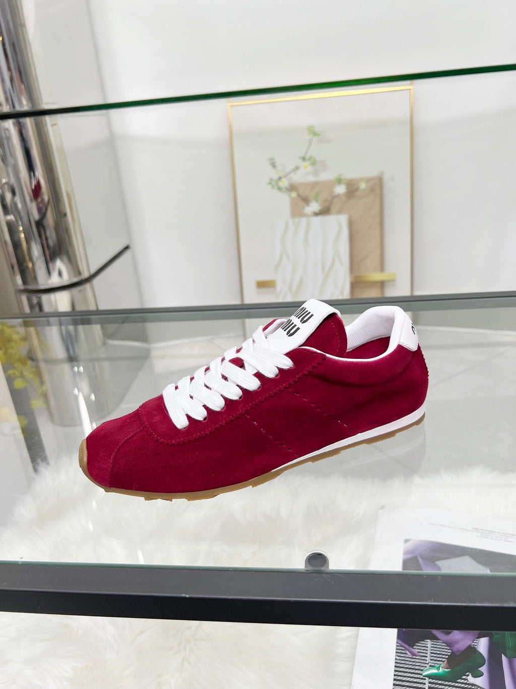 MIUMIU 26S SNEAKERS IN WINE RED SUEDE