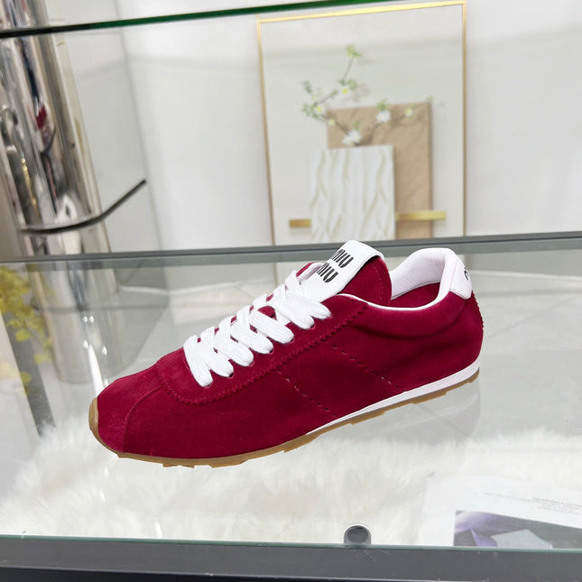 MIUMIU 26S SNEAKERS IN WINE RED SUEDE
