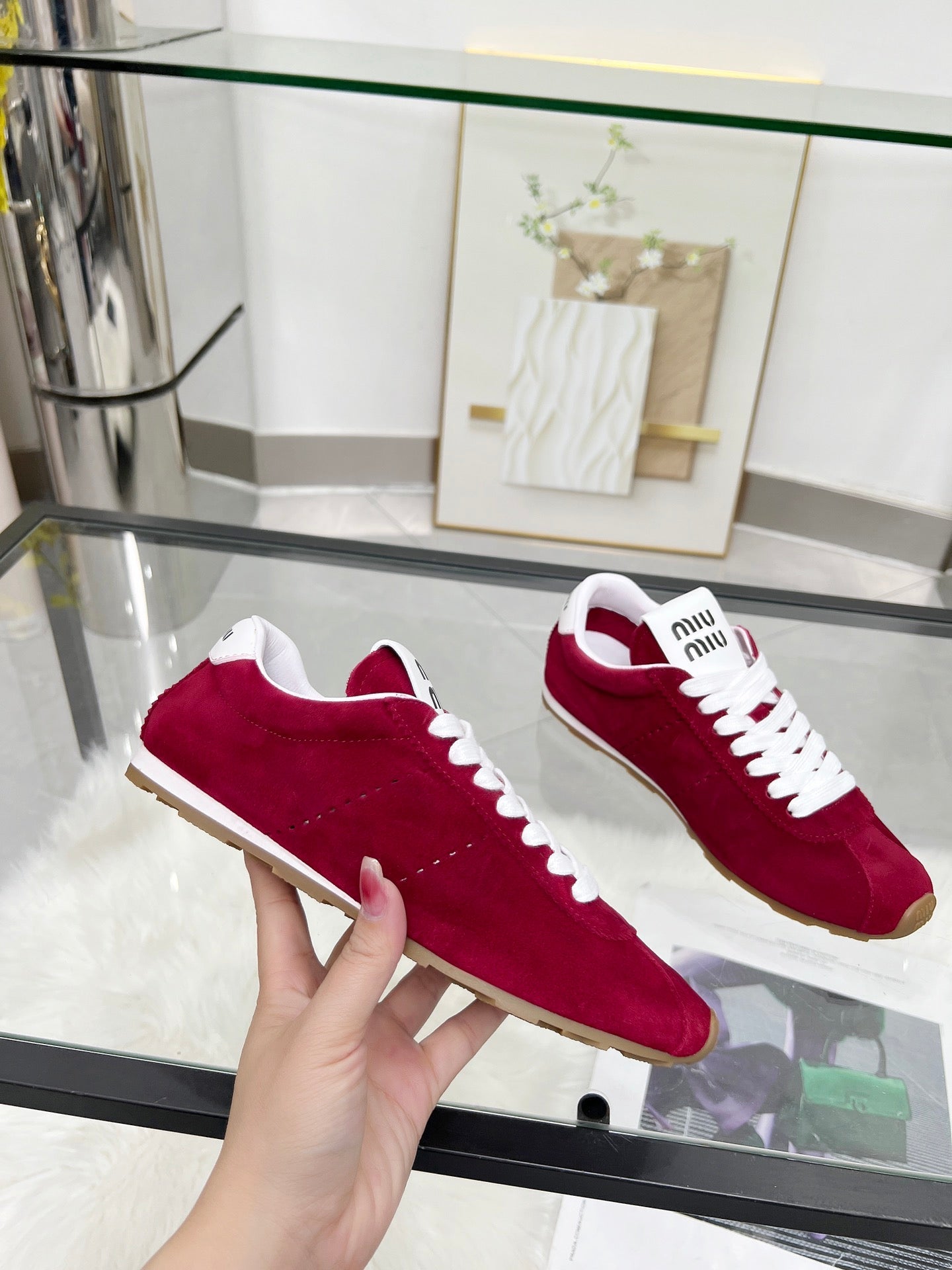 MIUMIU 26S SNEAKERS IN WINE RED SUEDE