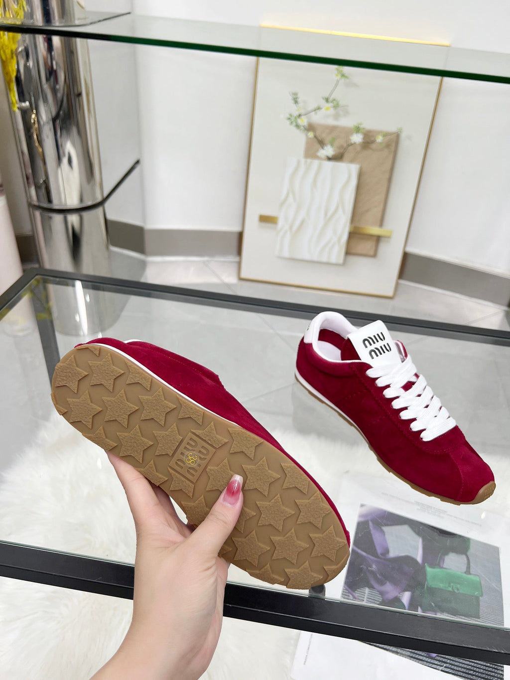 MIUMIU 26S SNEAKERS IN WINE RED SUEDE